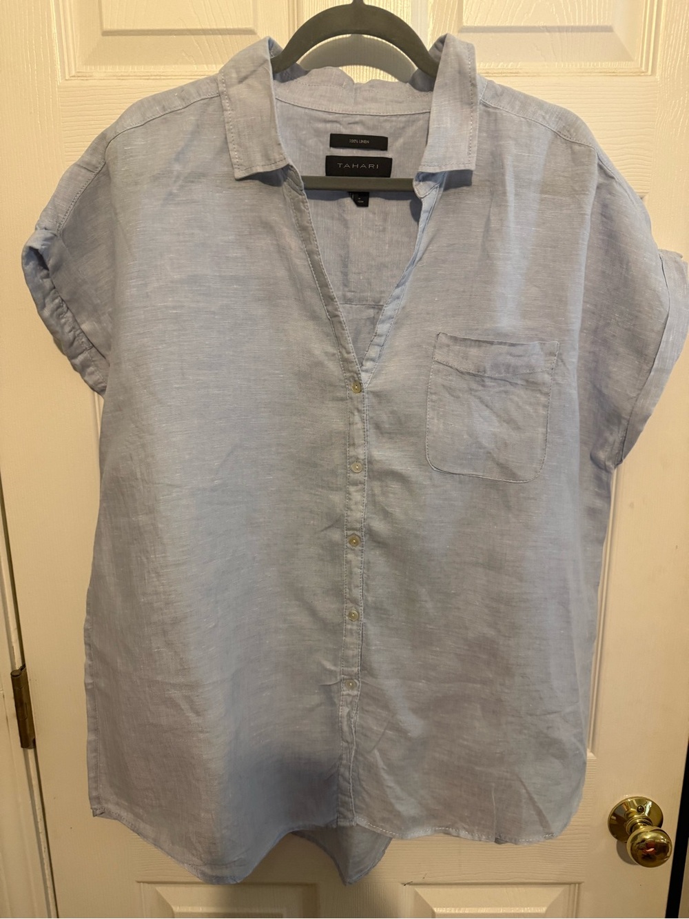 Tahari Pale Blue Short-Sleeve Casual Button-Front Shirt